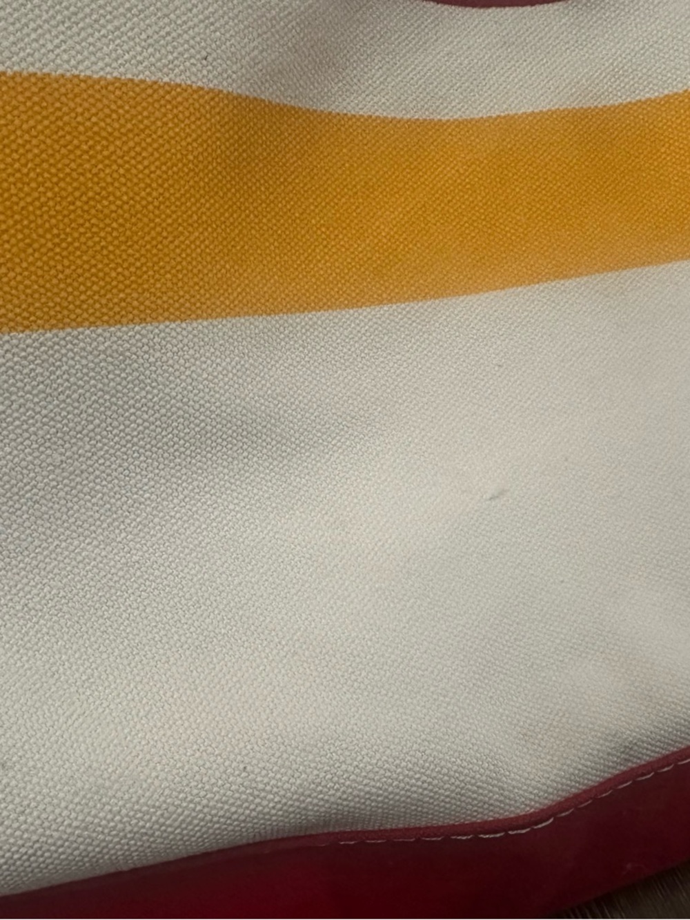 L.L. Bean Canvas Tote with Green, Burgundy, Yellow & Cream Stripes - Picture 3 of 8